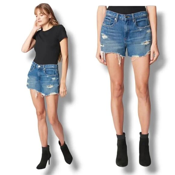 Blank NYC The Barrow Distressed High Rise Denim Shorts in After Shock Size 30 - Picture 1 of 11